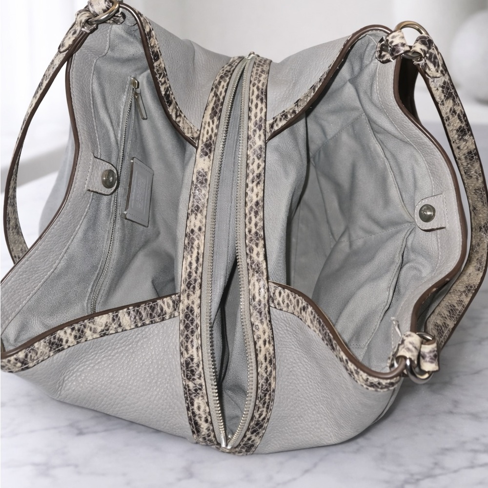 Coach Pebbled Leather Gray Hobo Shoulder Bag with Exotic Snakeskin-Embossed Trim - Picture 5 of 16